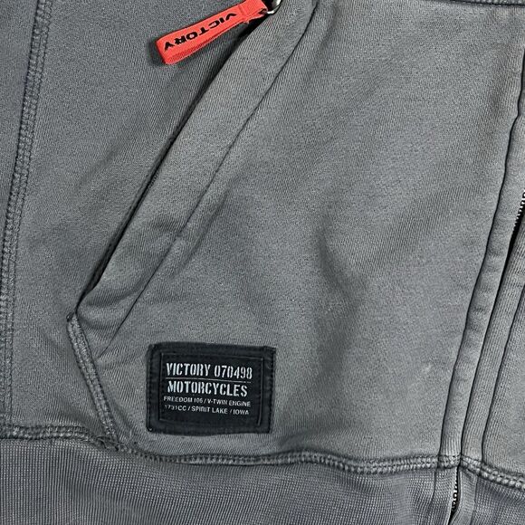 Victory Motorcycle Sweatshirt Mens S Gray Riding Zip Up Mock Neck Jacket - Picture 2 of 13